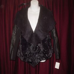 Women's (Jaclyn Smith) Faux Fur & Faux Leather Jacket Coat - Sz. S- New