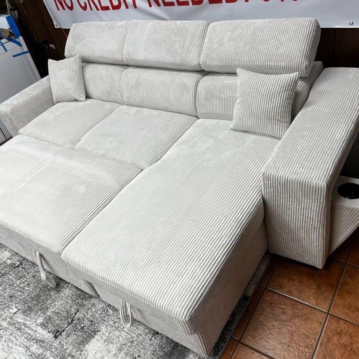 CLEARANCE $699 Reversible Storage Sleeper Sectional with Wireless Charging Pad BRAND NEW IN THE BOX