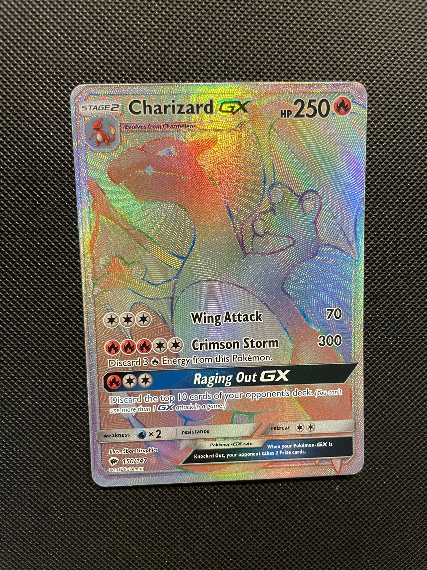 Charizard GX Rainbow Hyper Secret Rare Pokémon Card 2017 Sun Moon Burning Shadows 150/147 Pokemon FA Full Art Zard