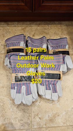 15 Pairs - Blue Hawk Leather Palm Outdoor Work Gloves Size Large