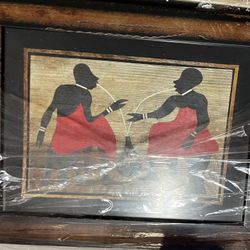 4- Framed African art made from natural banana leaf fiber collage. 