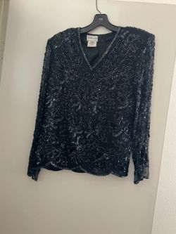 Vintage Sténay Black Silk Beaded and Sequined Top  size M like new