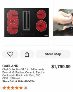 GASLAND Chef Collection 31.5 in. 4-Elements Downdraft Radiant Ceramic Electric Cooktop in Black with Vent, 330 CFM, 220-Volt