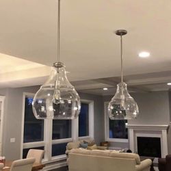 2 WestElm Brushed Nickel Glass Pendants