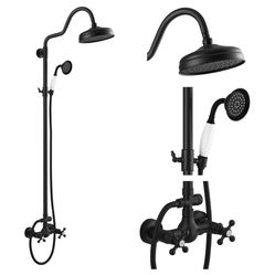 gotonovo Luxury Exposed Shower Faucet Set Bathroom Shower System 8 Inch Wall Mount Rainfall Shower Head with Handheld Spray Cross Double Handle Shower