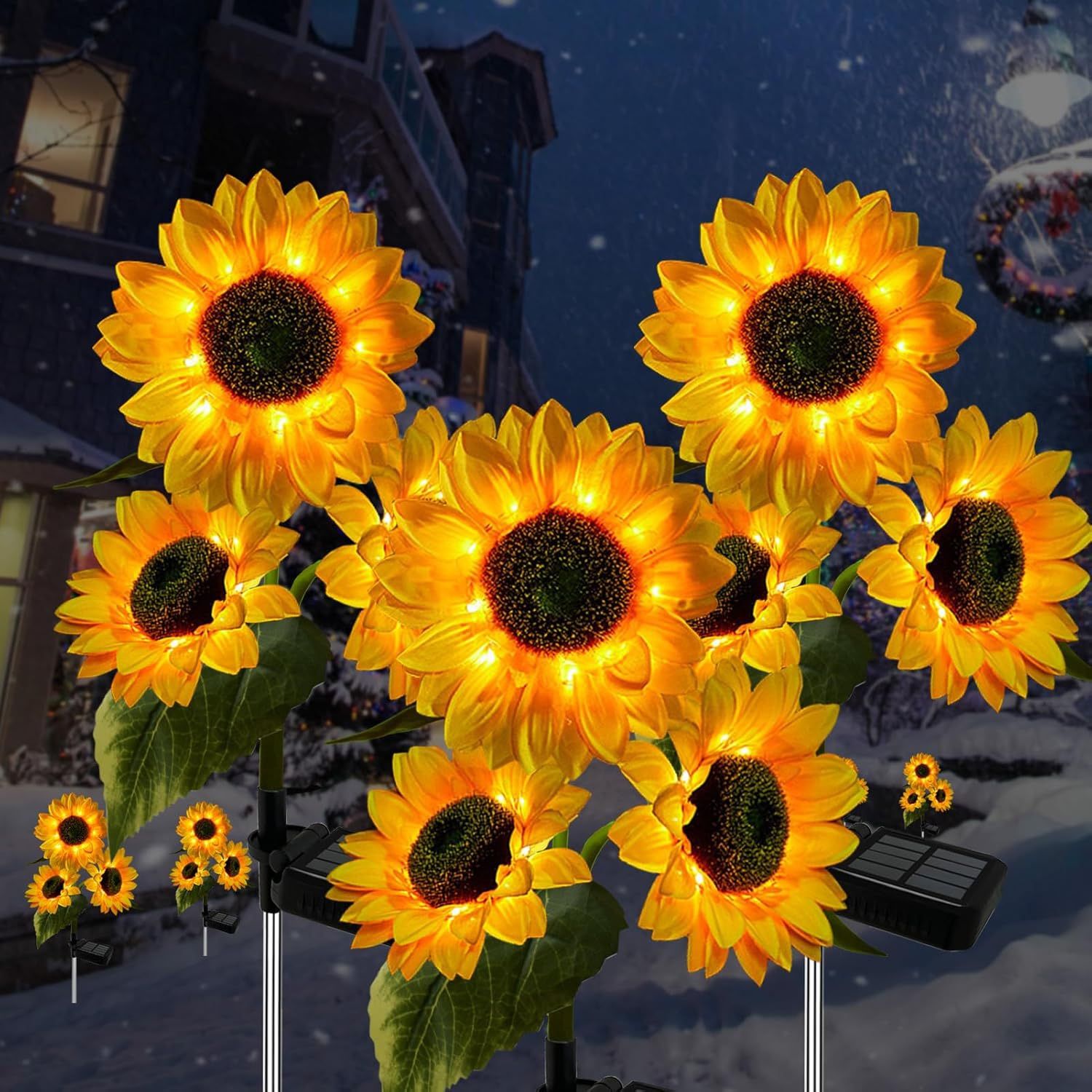 3 Pack Sunflower Solar Lights Outdoor Decor with 3 LED Sunflower Yellow Flower