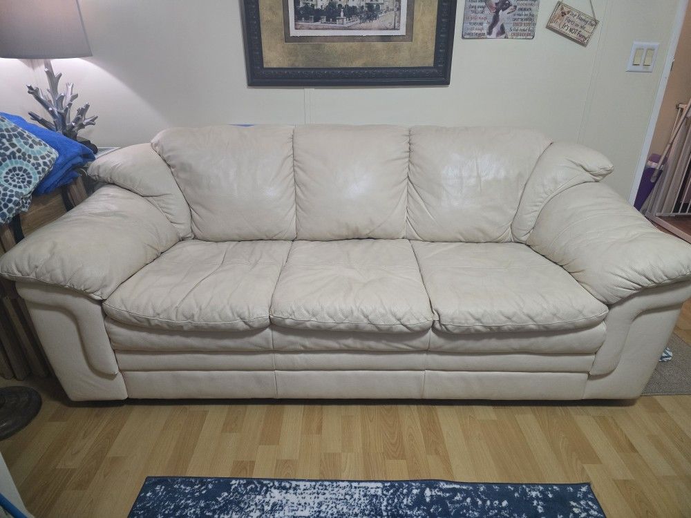 Cream Colored LEATHER Couch 