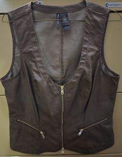 WT # 1002 Womens Large Brown Sleeveless Zippered Bisou Vest 