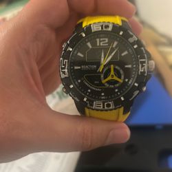 Reaction Kenneth Cole Black And Yellow Watch 