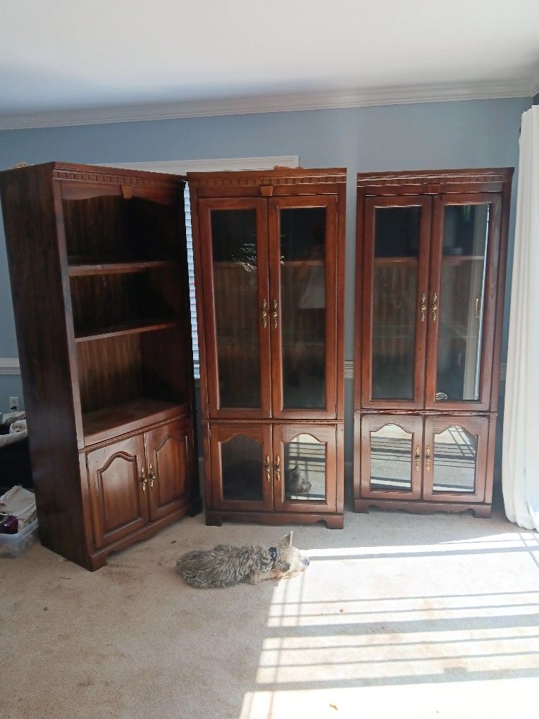 Curio Cabinets & bookshelf (3pc Redwood)