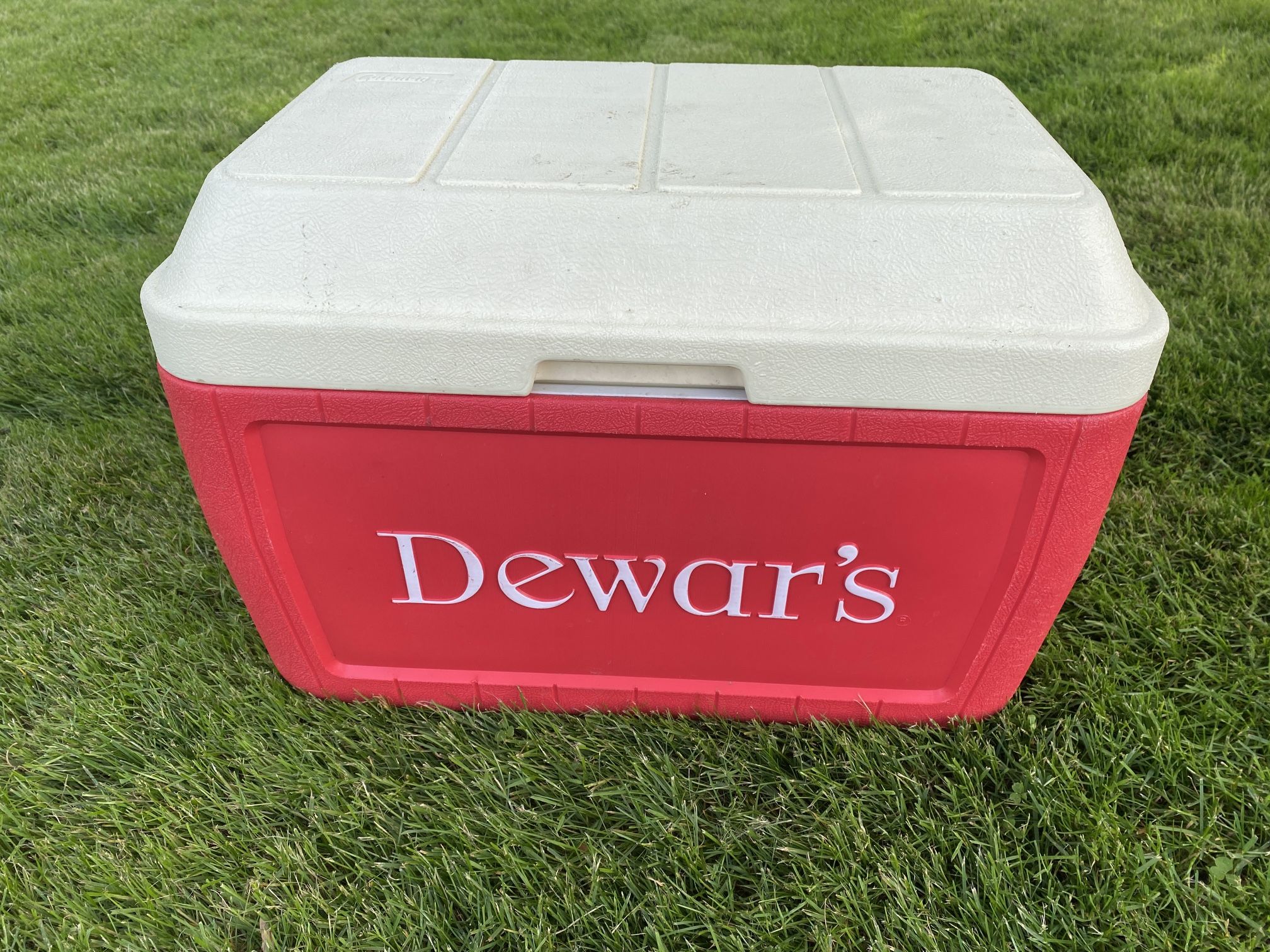 Vintage DEWAR'S Scotch Whiskey Coleman Ice Chest / Liquor Advertising Camping Cooler
