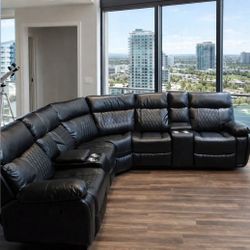 🔥😍 Brand New Premium Leather Luxury Curved Recliner Sofa With Cup Holders And Storage Console • Pay After Delivery 🚚