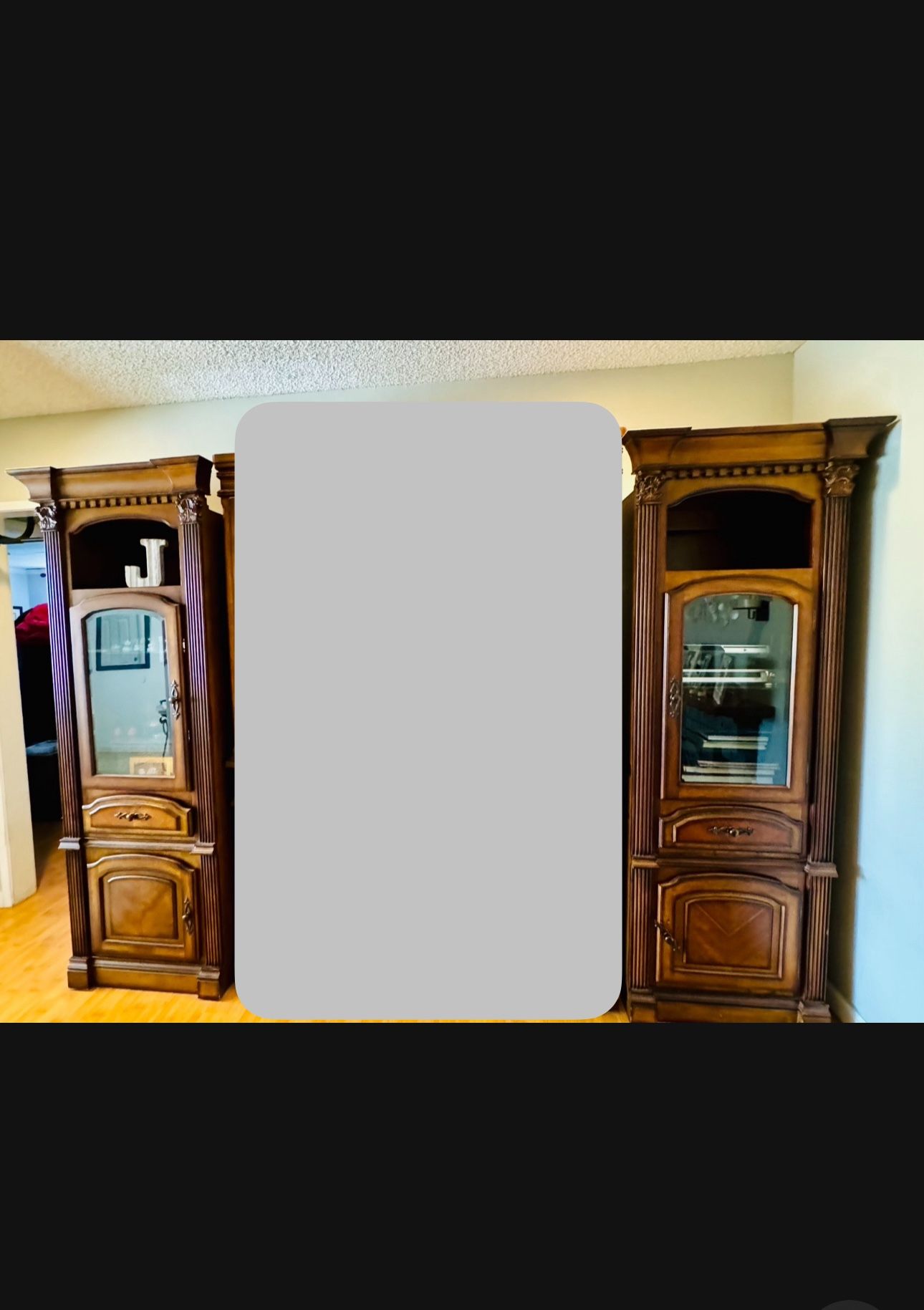 Wooden Bookshelves Cabinets With glass Doors & Drawer