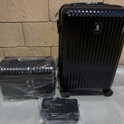 New SOMODE 3-Piece Hard Shell 20 inch Luggage Set Black