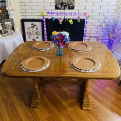 Vintage Oak Parquet Trestle Dining Table