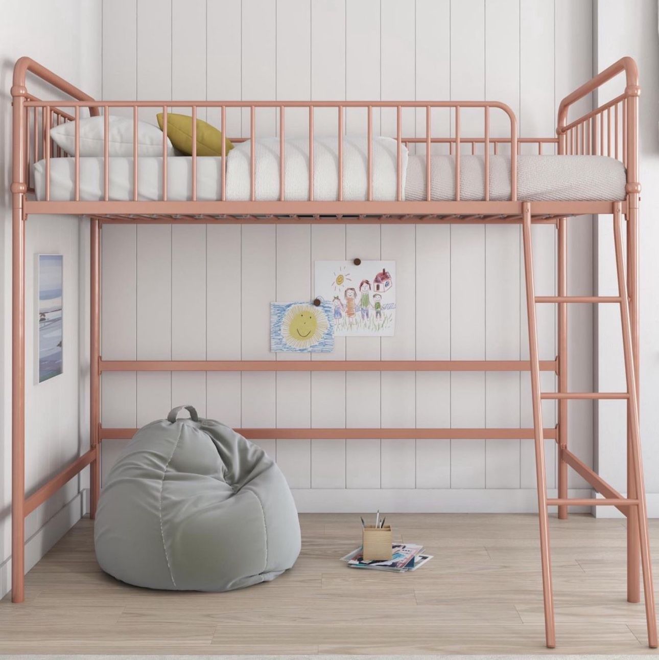 Twin Metal Loft Bed, Rose Gold