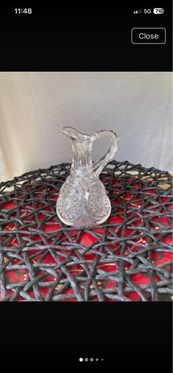 Cut Glass Oil Pitcher or Vinegar Pitcher Very Ornate Pretty Vintage