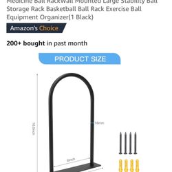 Medicine Ball RackWall Mounted Large Stability Ball Storage Rack Basketball Ball Rack Exercise Ball Equipment Organizer(1 Black)