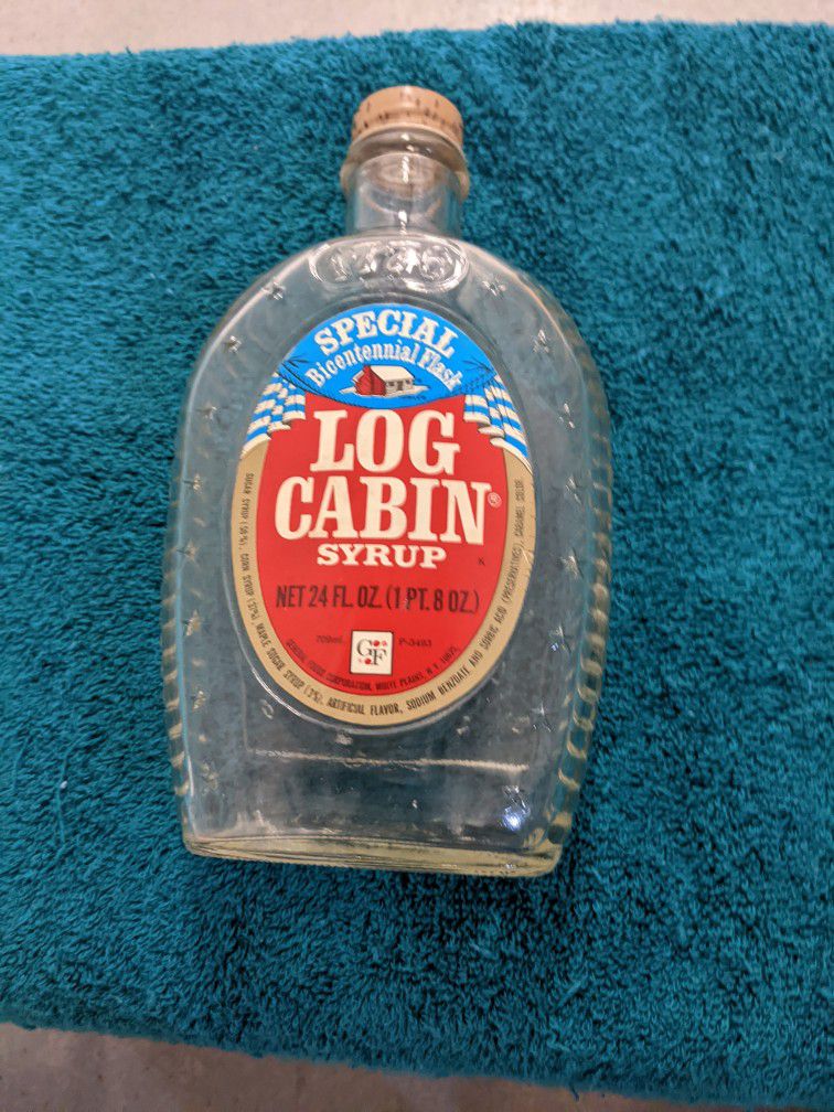 Old 1976 Bicentennial Flask Log Cabin Syrup Clear Patriot Bottle