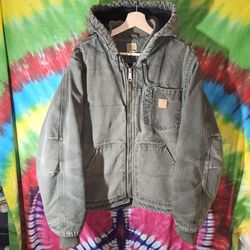 Vintage Carhart hooded fleece lined zip-up jacket - Size L