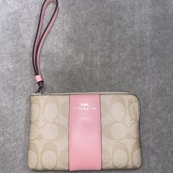 COACH Signature PVC Leather CRN Zip in Pink 