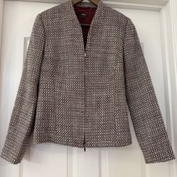 Zanella Tricia Wool-Blend Tweed Jacket Made in Italy Size 8 Zip-Front Coat