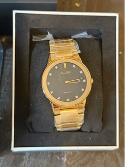 Citizen Axiom Mens Diamond Accent Gold Tone Stainless Steel Bracelet Watch Au1062-56g