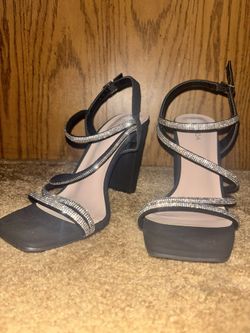 BLACK RHINESTONE SHINY HEELS