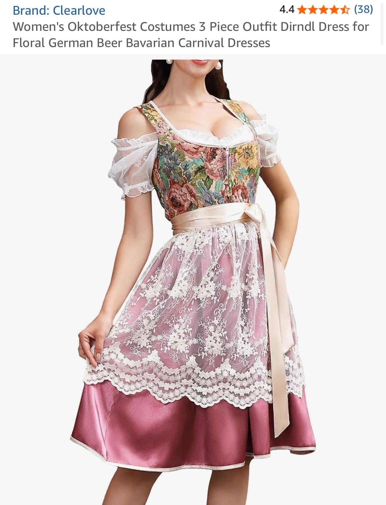 Oktoberfest Floral German Bavarian Dirndl 3-Piece Dress