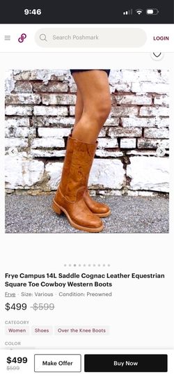 Frye Campus 14L Saddle Cognac Leather Equestrian Square Toe Cowboy Western Boots