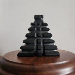 Artisan Small Carved Mayan Pyramid Temple Black Stone Home Decor
