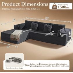 108-inch Cloud Sectional Sofa, comfortable L-shaped boneless sofa for living room, extra deep seats without mounting, minimalist modular sofa, corduro
