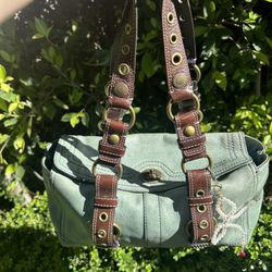 Coach Chelsea Turnlock Satchel 10963 Mineral Green Leather Brown Grommet Straps
