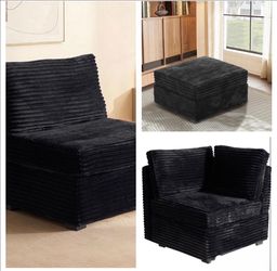 Three-Piece Convertible Plush Corduroy Sectional Sofa Set , Space-Saving Living Room Furniture