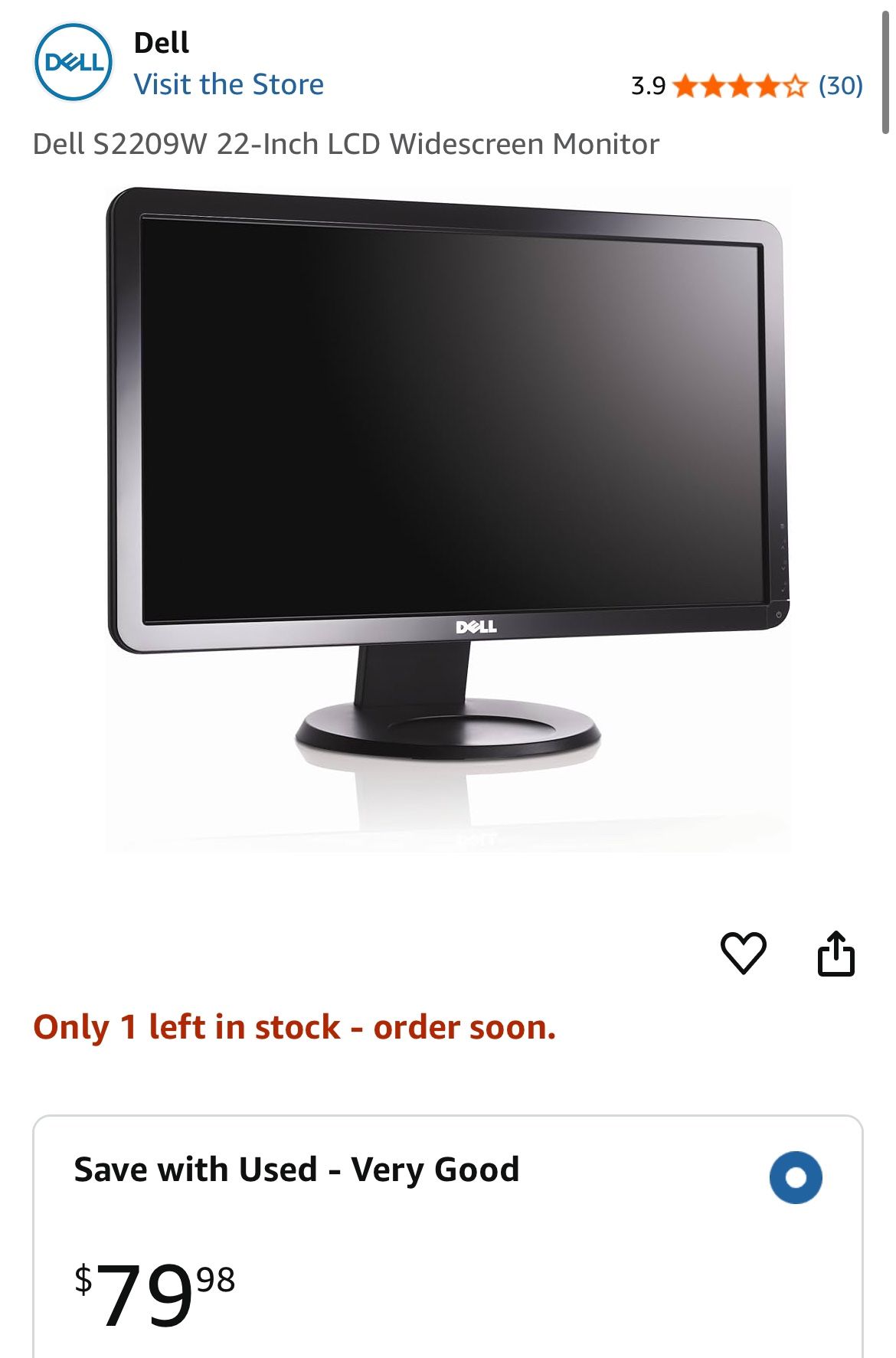 Dell S2209W 22-Inch LCD Widescreen Monitor