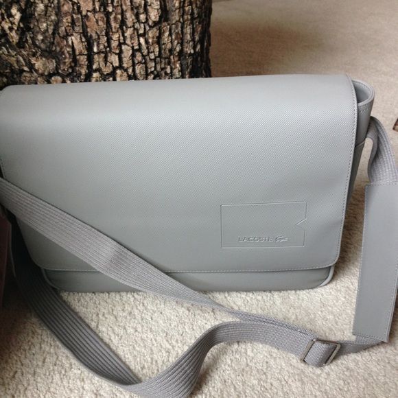 Lacoste Messenger Bag Leather Grey Crossbody