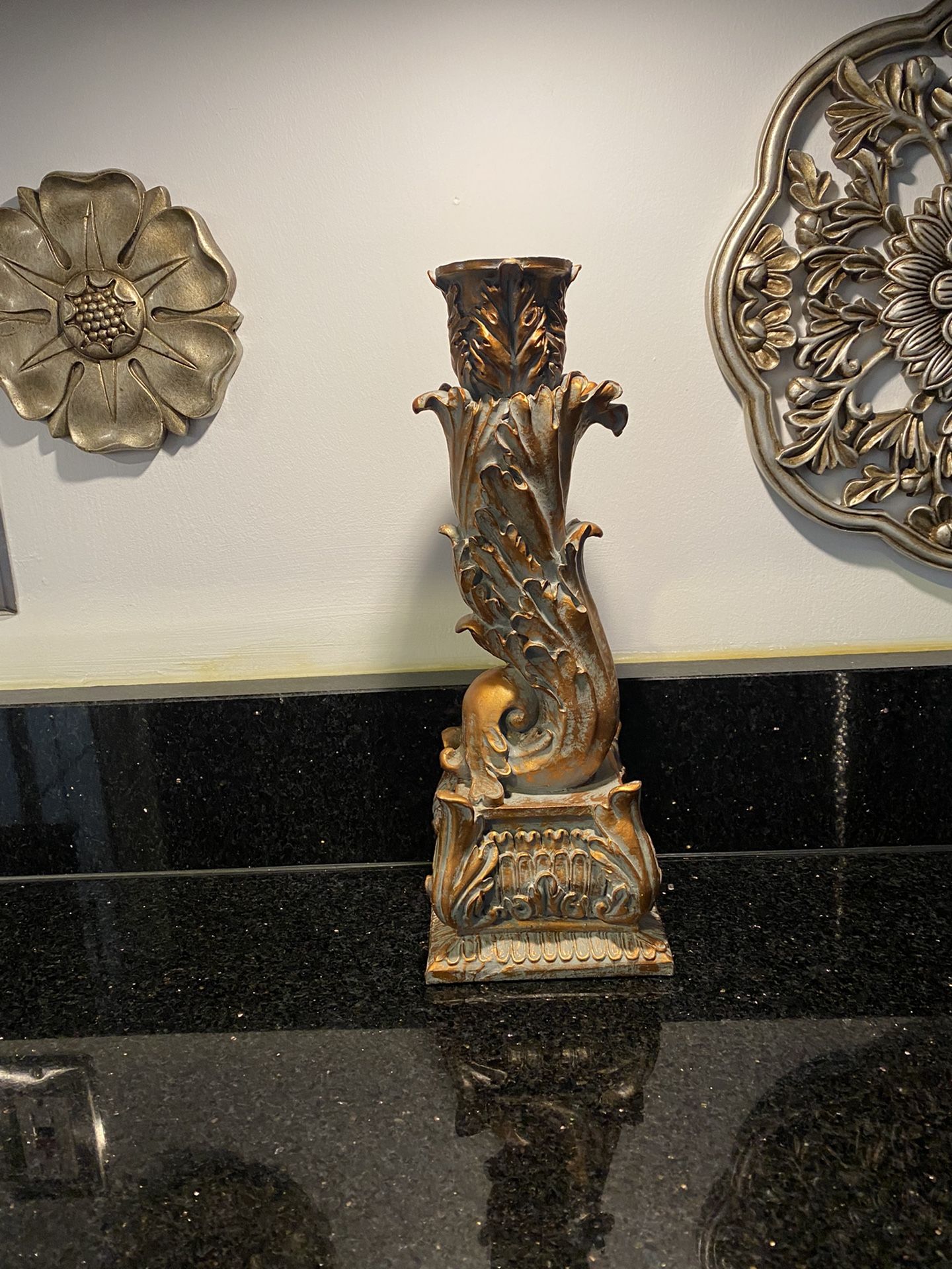 14” Pillar Gold Ornate Candle Holder Candlestick