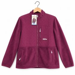 Eddie Bauer Women's Mixed Media Jacket Burgundy L Full Zip Collared Pockets