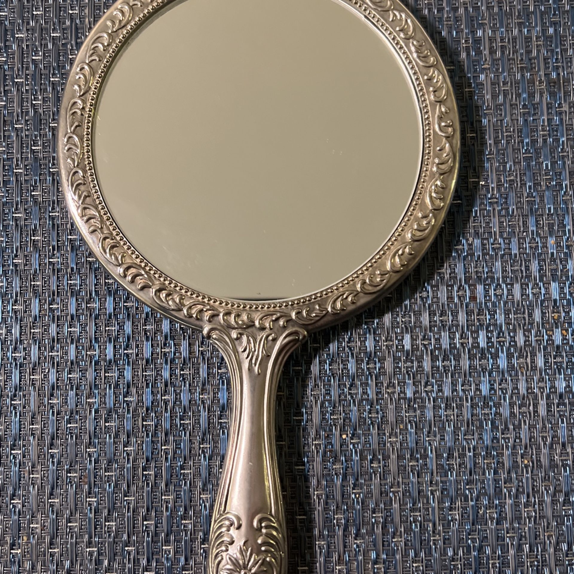 Antique French Silver Plated Hand Mirror. Beautiful Botanical Belle Époque Artisan Artwork. Made in France