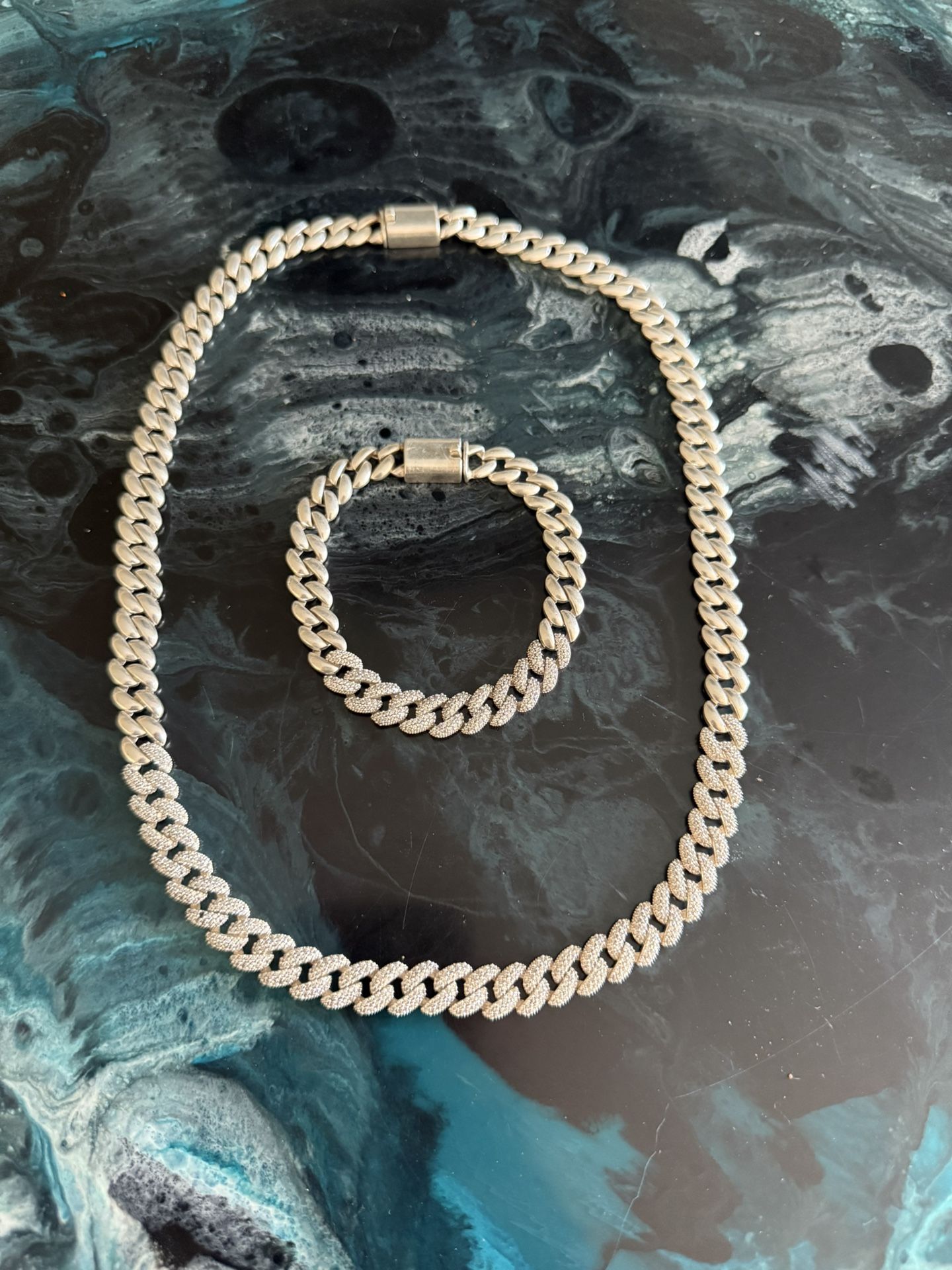 Moissanite Cuban 925 Silver Set