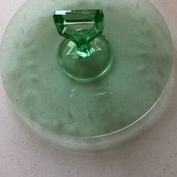 Vintage Green Depression Glass Serving Tray With Handle