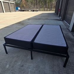 King Size Metal Bed Frame + Split Box Spring Set