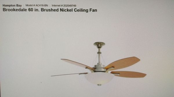 Hampton Bay Brookdale 60 Inch Ceiling Fan With A Brushed Nickel