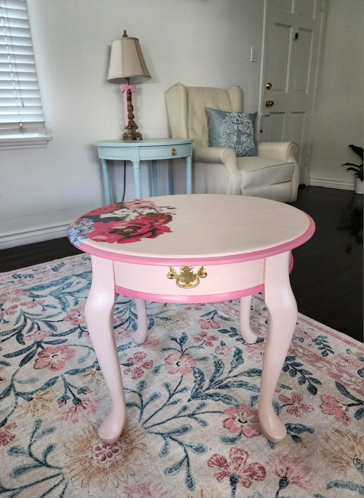 Hand Painted Flora Ballerina Pink English Country Shabby Chic Accent Table