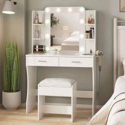 Vanity Desk with Mirror and Lights