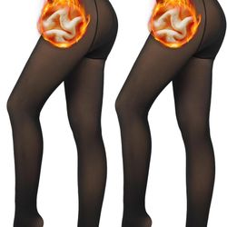 2 Pack Fleece Lined Tights Sheer Winter - Fake Translucent Tights Winter Thick Warm Pantyhose Sheer Women Leggings
