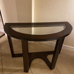 Dark Wood Half Moon Table With Glass Top