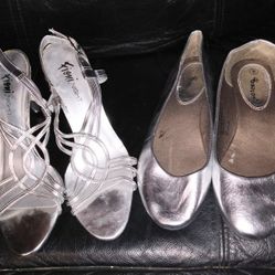 Silver Metallic Flats & Heels (Size 8)
