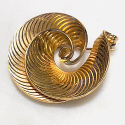 Vintage NAPIER 925 Sterling Vermeil Ribbed Pin Brooch