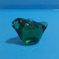 Vintage Green Glass Animal Paperweights Figurine Bird.

